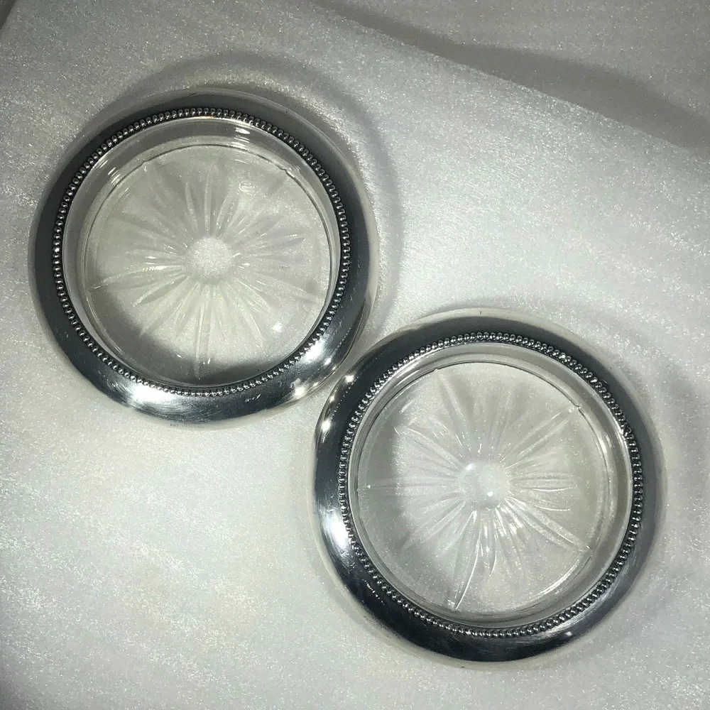 FRANK M WHITING & CO STERLING & CRYSTAL COASTERS - SET of 2